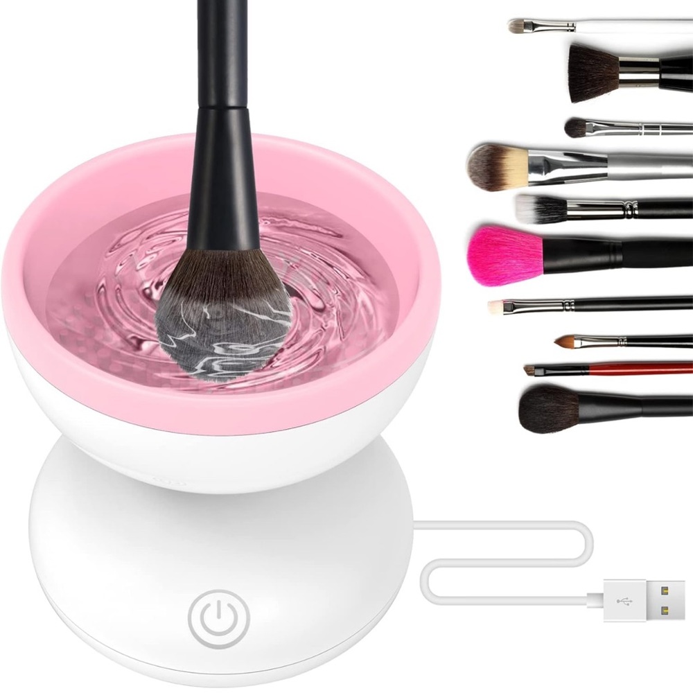 Pink Electric Makeup Brush Cleaner Machine, Windspeed Silicone Brush Cleanser